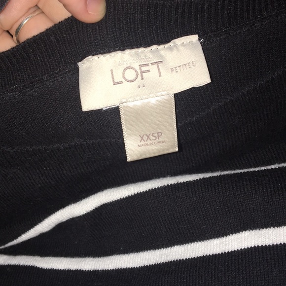 Loft Petites Black Sweater with White stripes - Picture 2 of 2